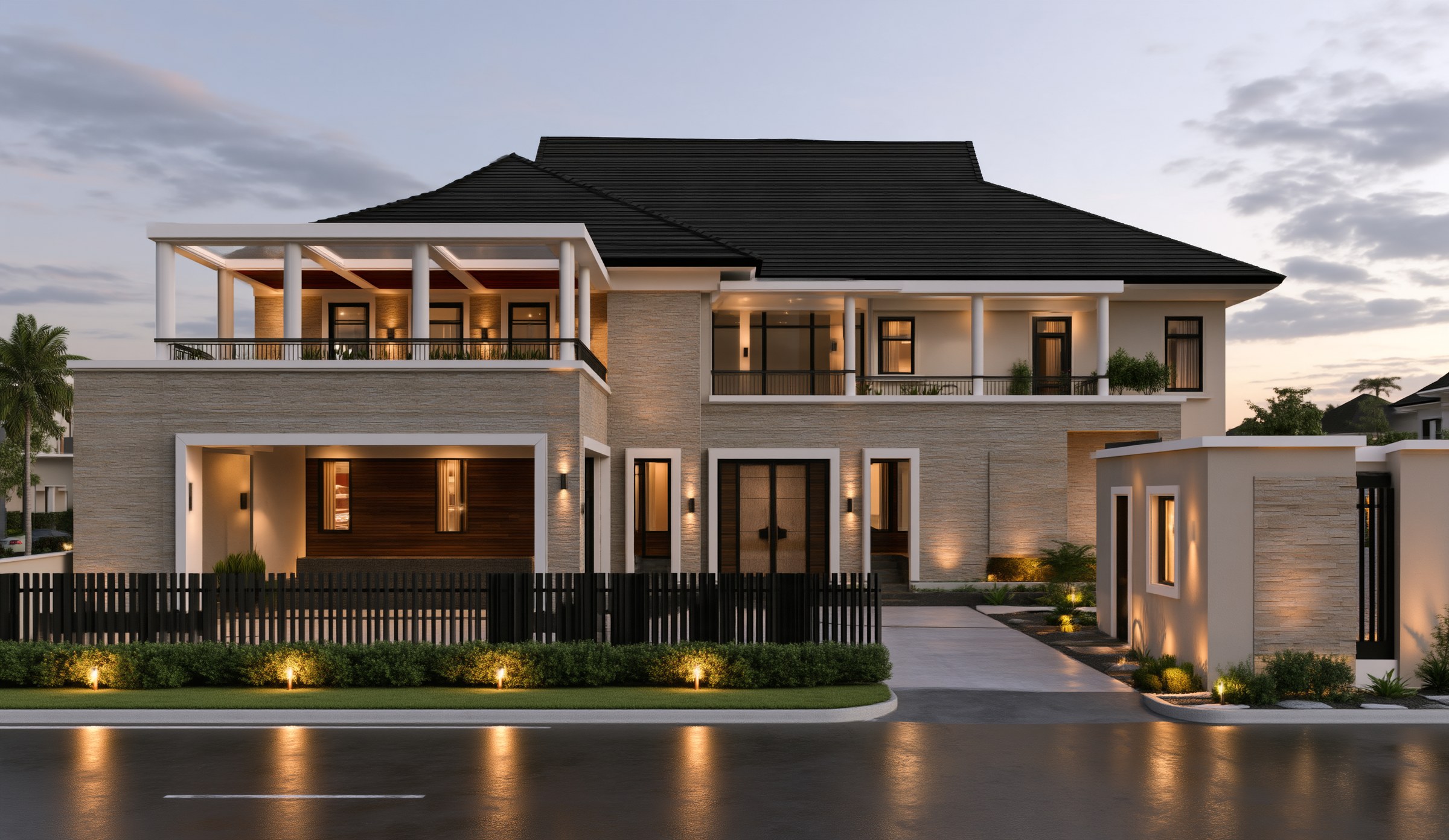 A home at Ewet Luxury Gardens at dusk