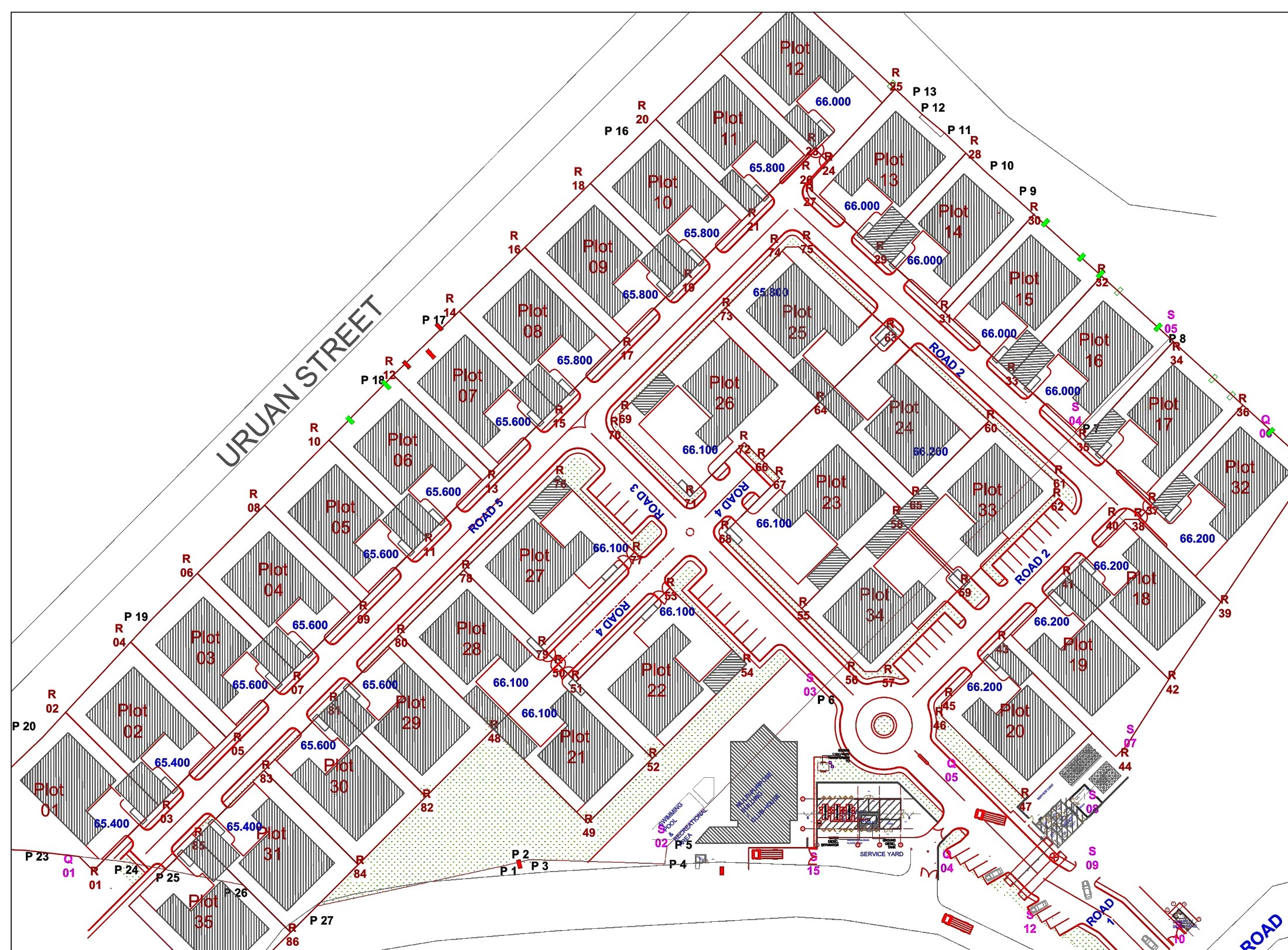 Site plan showing plots 01 to 35
